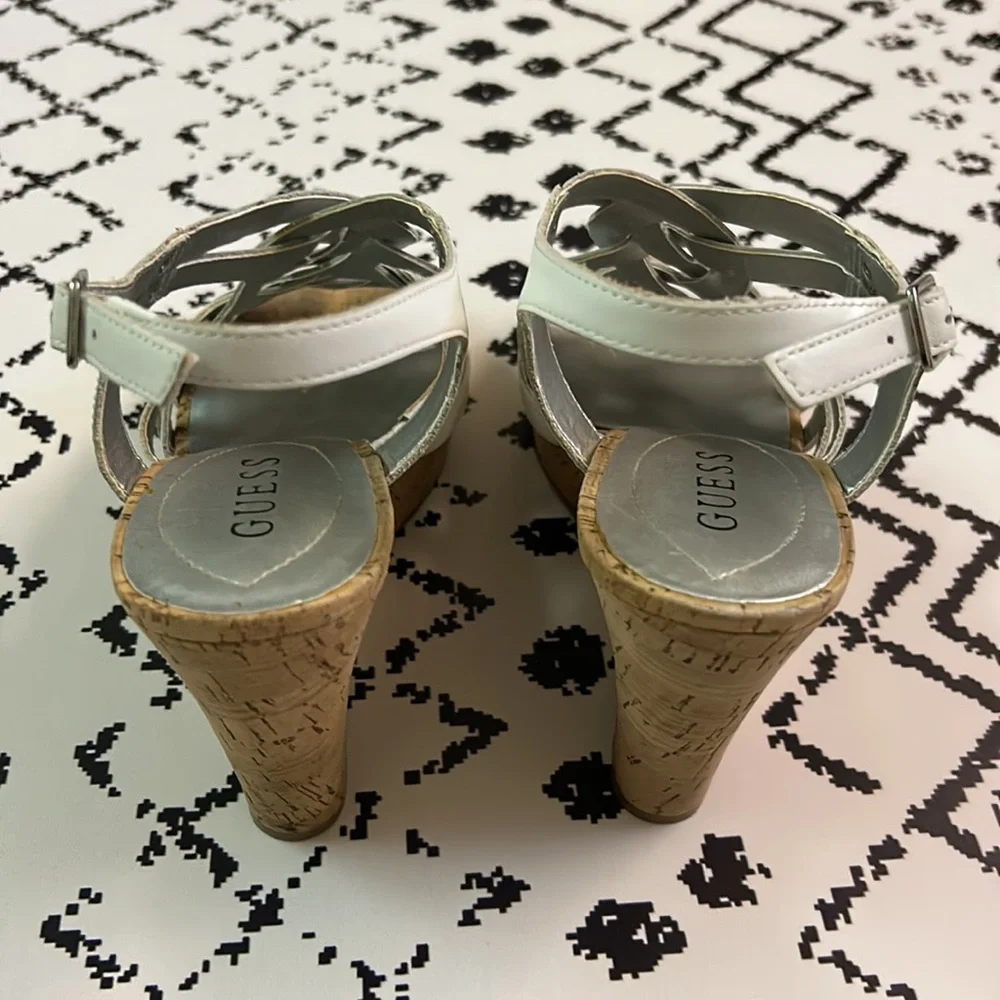 GUESS White Strappy Wedge Sandals, Size 8.5 - GUC